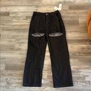 Black bootleg jeans with Eye Design rhinestones